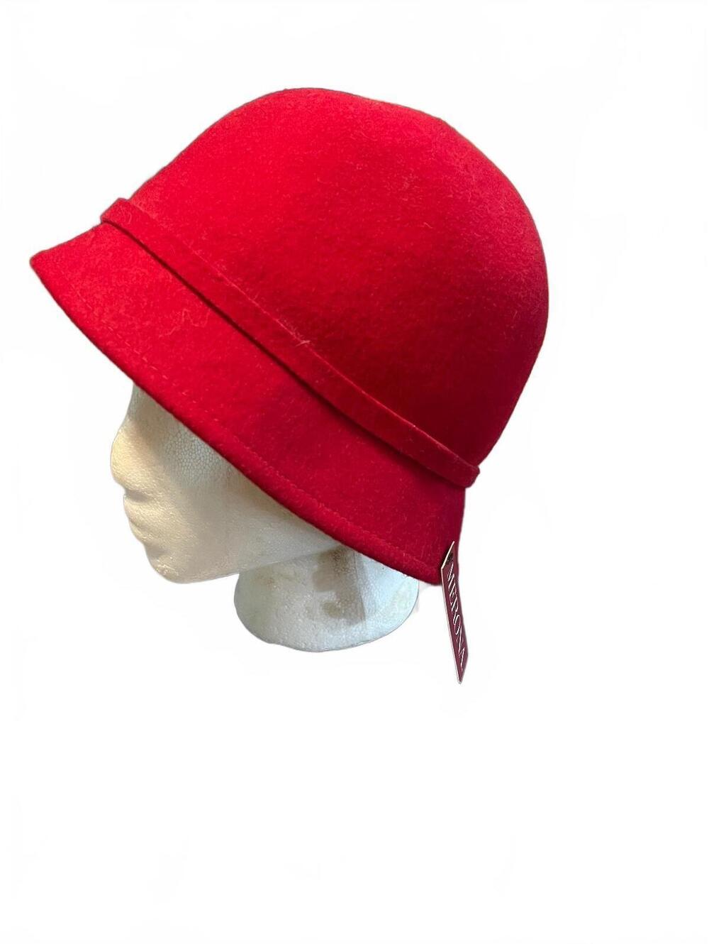 NOS MERONA Red Wool Cloche Hat with Bow Detail